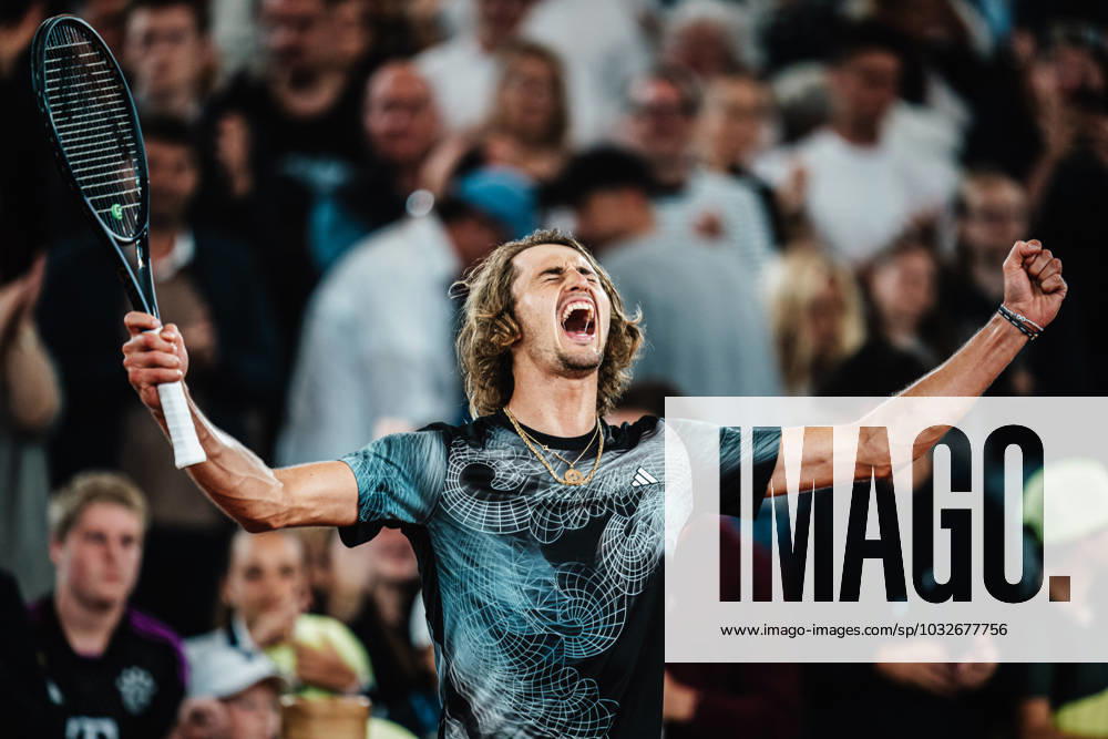 Tennis Men ATP Tour 500 European Open Hamburg Arthur Fils FRA vs Alexander Zverev GER 29 07 2023 Alexander Zverev GER cheers because he won the semifinals Hamburg Tennis am Rothenbaum Hamburg Germany