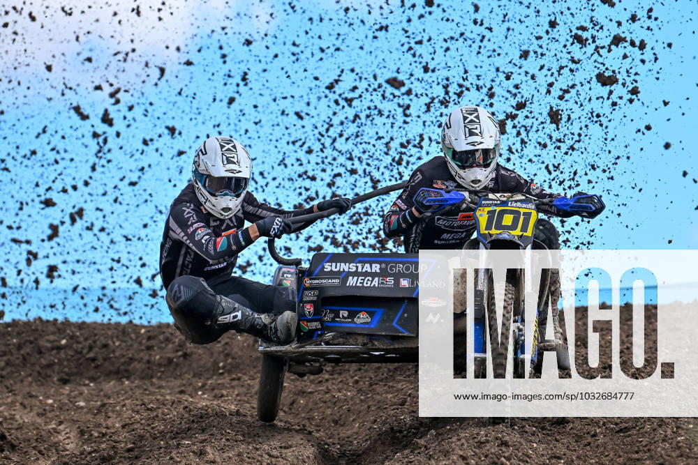 KW30 Daniels LIELBARDIS and Bruno LIELBARDIS during free practice at the World Sidecar Motocross Championship at Cusses Gorse, Salisbury, UK on 30 July 2023.