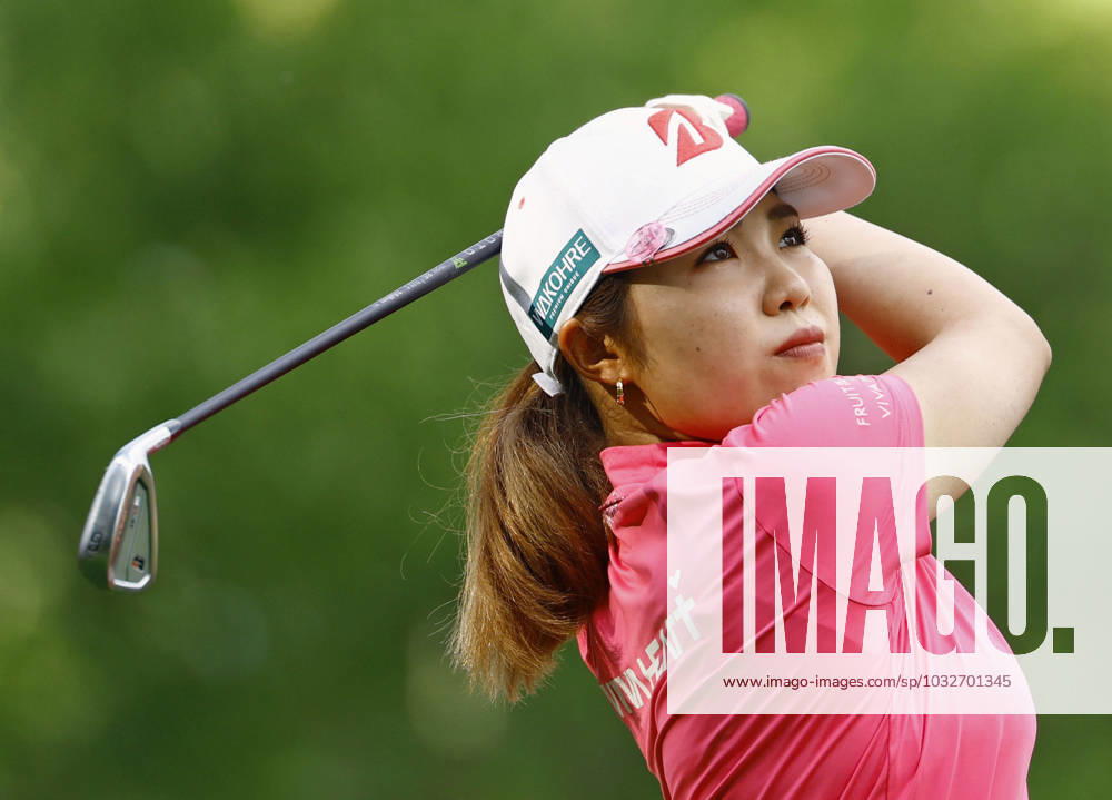 Golf: Evian Championship Ayaka Furue of Japan hits off the second tee during the final round of the Evian Championship golf tournament at Evian Resort Golf Club in Evian-les-Bains, France, on July 30, 2023. A14AA0001726151P