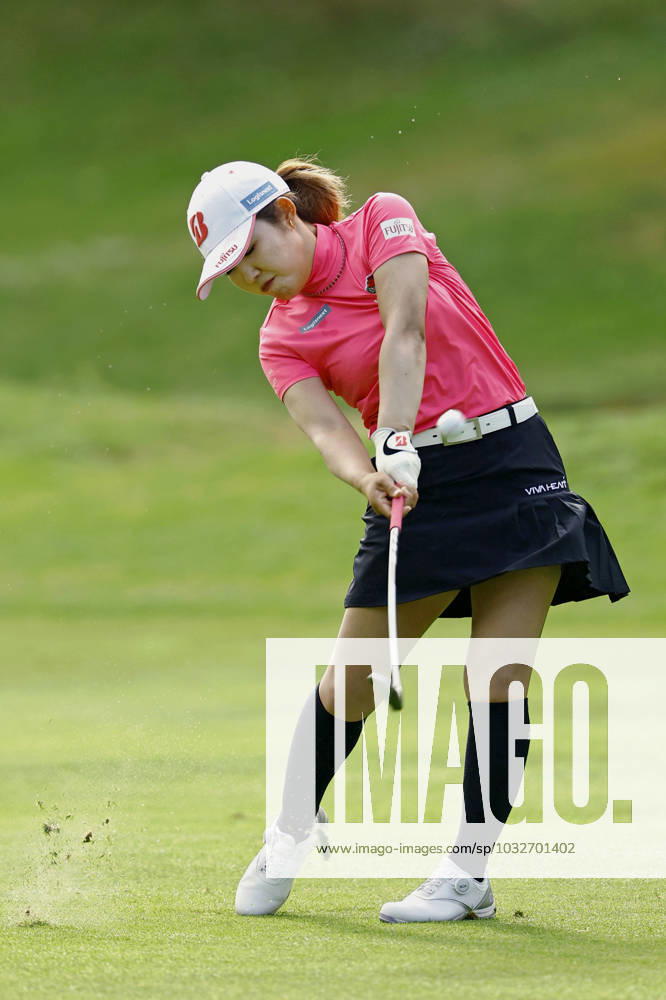 Golf: Evian Championship Ayaka Furue of Japan plays a shot on the third hole during the final round of the Evian Championship golf tournament at Evian Resort Golf Club in Evian-les-Bains, France, on July 30, 2023. A14AA0001726153P