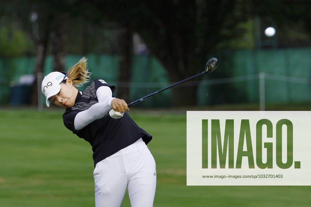 Golf: Evian Championship Hinako Shibuno of Japan plays a shot on the first hole during the final round of the Evian Championship golf tournament at Evian Resort Golf Club in Evian-les-Bains, France, on July 30, 2023. A14AA0001726177P