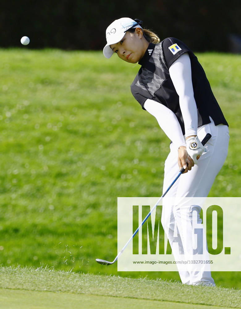 Golf: Evian Championship Hinako Shibuno of Japan plays a shot on the first hole during the final round of the Evian Championship golf tournament at Evian Resort Golf Club in Evian-les-Bains, France, on July 30, 2023. A14AA0001726178P