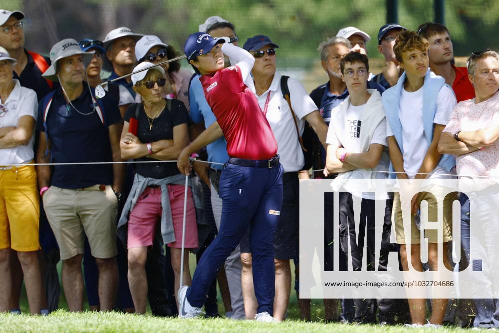 Golf: Evian Championship Yuka Saso of Japan plays a shot on the first hole during the final round of the Evian Championship golf tournament at Evian Resort Golf Club in Evian-les-Bains, France, on July 30, 2023. A14AA0001726371P