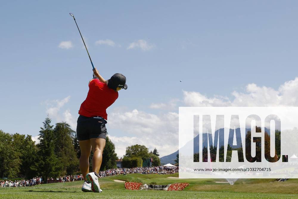 Golf: Evian Championship Nasa Hataoka of Japan hits off the fifth tee during the final round of the Evian Championship golf tournament at Evian Resort Golf Club in Evian-les-Bains, France, on July 30, 2023. A14AA0001726372P