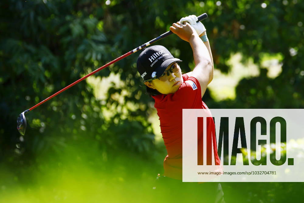 Golf: Evian Championship Nasa Hataoka of Japan hits off the third tee during the final round of the Evian Championship golf tournament at Evian Resort Golf Club in Evian-les-Bains, France, on July 30, 2023. A14AA0001726380P