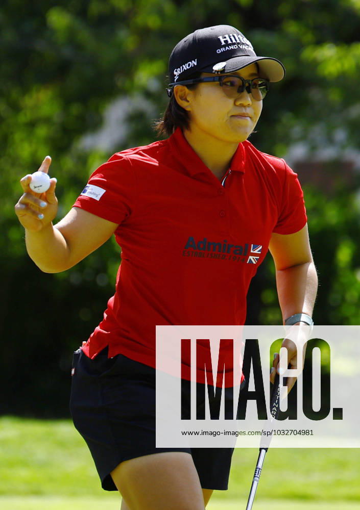Golf: Evian Championship Nasa Hataoka of Japan acknowledges the crowd after making a birdie on the first hole during the final round of the Evian Championship golf tournament at Evian Resort Golf Club in Evian-les-Bains, France, on July 30, 2023. A14AA0001726426P