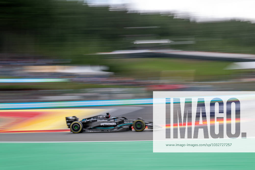 STAVELOT, BELGIUM: Lewis Hamilton, racing for the Mercedes F1 team during the 2023 Formula 1 Belgian Grand Prix at the Circuit de Spa-Francorchamps in Stavelot, Belgium