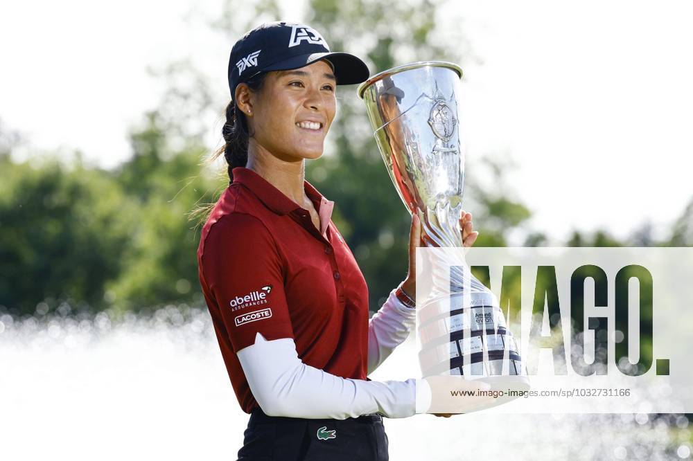 Golf: Evian Championship Celine Boutier of France celebrates with the victor s trophy after winning the Evian Championship golf tournament at Evian Resort Golf Club in Evian-les-Bains, France, on July 30, 2023. A14AA0001727987P