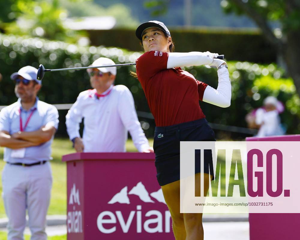 Golf: Evian Championship Celine Boutier of France hits a shot during the final round of the Evian Championship golf tournament at Evian Resort Golf Club in Evian-les-Bains, France, on July 30, 2023. A14AA0001728015P
