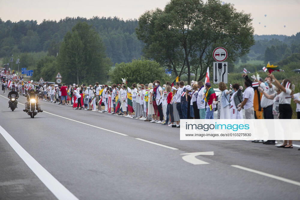 2020-08-23 Vilnius Lithuania. People make human chain from Vilnius to Belarus border in support of Belarus people protests against Lukashenko on the 31st anniversary of the Baltic Way Vilnius Lithuania