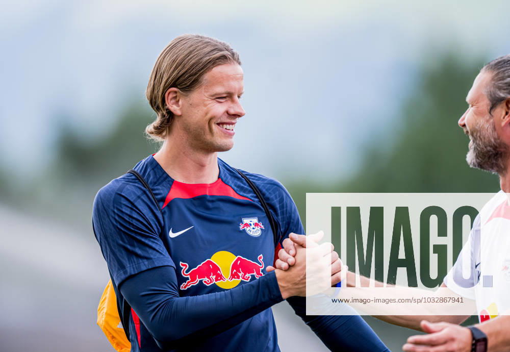 Leipzigs Oerjan Nyland at public training RB Leipzig training camp 20 July 2023 sports field ASV Reischach, Riscone South Tyrol Italy training camp RB Leipzig public training