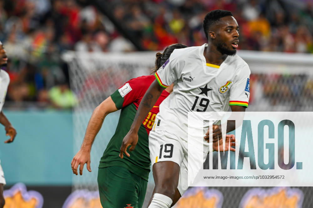 Inaki Williams of Ghana Ruben Neves of Portugal and Ruben Neves of Portugal during the 2022 FIFA World Cup, WM, Weltmeisterschaft, Fussball match between Portugal and Ghana at the Stadium 974 on November 24, 2022 in Doha, Qatar. Photo by Otisoro