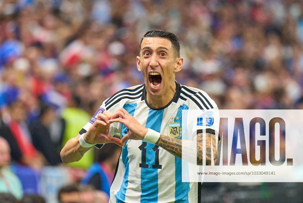 Angel Di Maria, Argentina 11 scores, shoots goal , Tor, Treffer, Torschuss, 2-0, celebrates his goal, happy, laugh, celebration, in the WC Final match ARGENTINA - FRANCE FIFA World Cup, WM, Weltmeisterschaft, Fussball 2022 QATAR Season 2022 2023, Dec 18, 2022 in Lusail Stadium in Doha, Qatar.