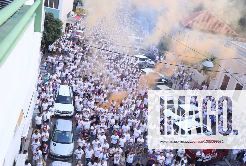 Corteo of Torcida, supporters of Hajduk Split Toricida, supporters of Hajduk Split, on their way to Poljud Stadium ahead of the UEFA Conference League match between Hajduk Split v PAOK, in Spilt, Croatia, on August 10, 2023. IvoxCagalj PIXSELL