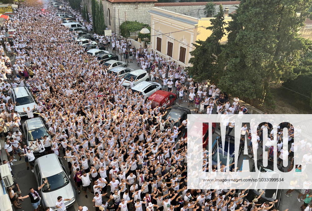 Corteo of Torcida, supporters of Hajduk Split Toricida, supporters of Hajduk Split, on their way to Poljud Stadium ahead of the UEFA Conference League match between Hajduk Split v PAOK, in Spilt, Croatia, on August 10, 2023. IvoxCagalj PIXSELL