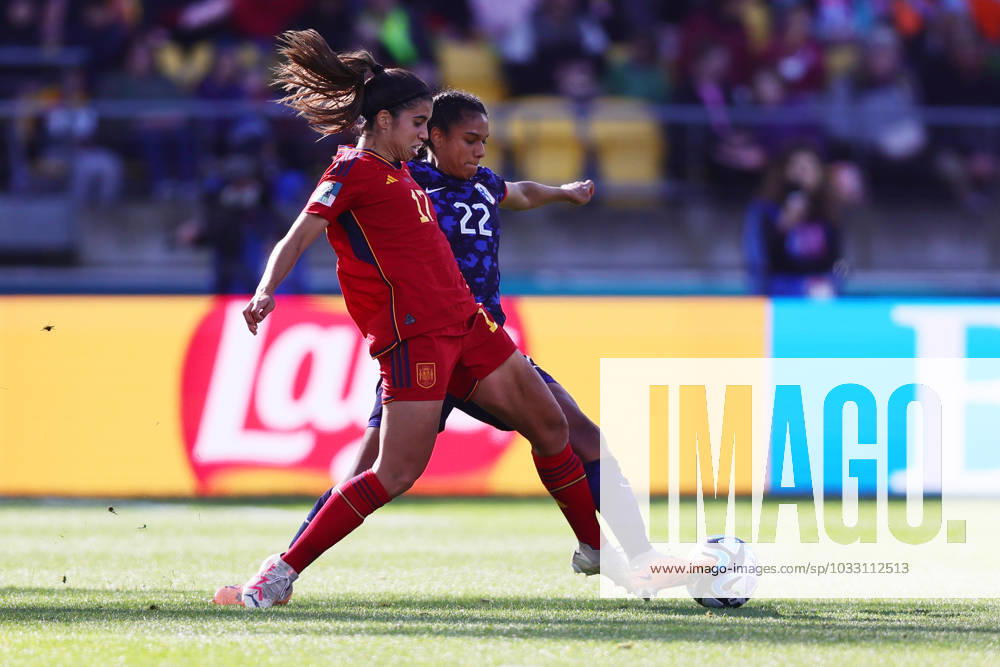 WWC23 QTR FINAL SPAIN NETHERLANDS, Alba Redondo of Spain and Esmee Brugts of the Netherlands compete for the ball during the FIFA Women s World Cup 2023 Quarter Final soccer match between Spain and the Netherlands in Wellington, New Zealand, Friday, August 11, 2023. ( NO ARCHIVING, , NO USE IN BOOKS WITHOUT CONSENT WELLINGTON NEW ZEALAND