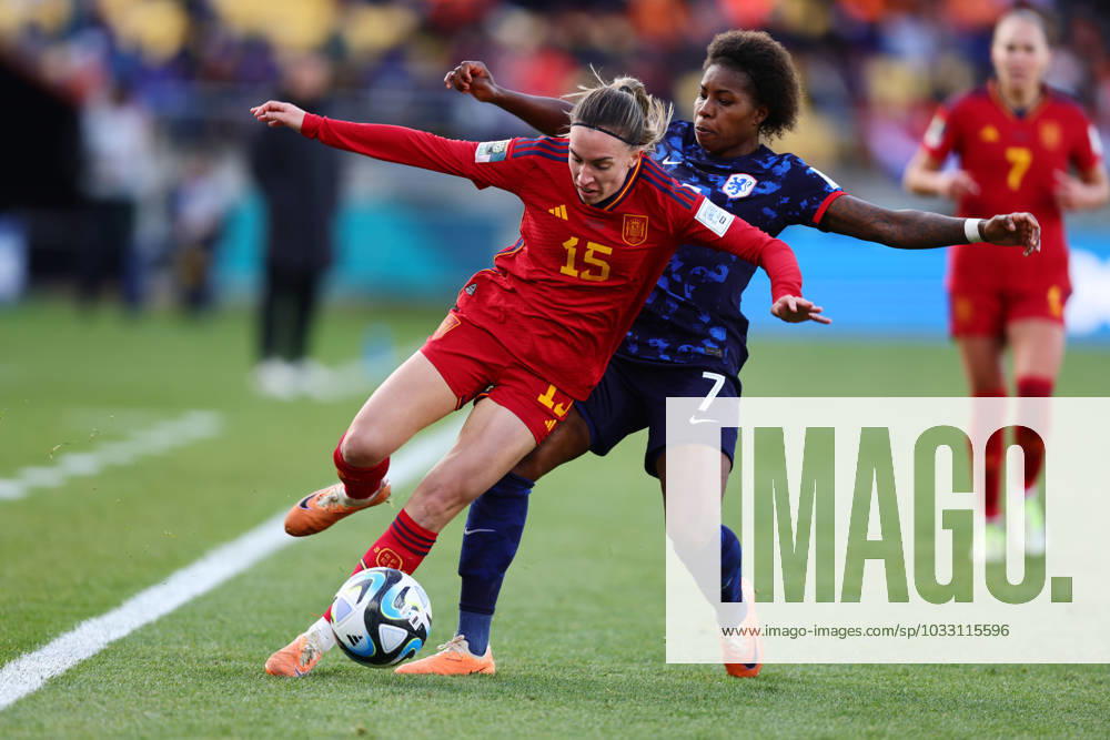 WWC23 QTR FINAL SPAIN NETHERLANDS, Eva Navarro of Spain and Lineth Beerensteyn of the Netherlands compete for the ball during the FIFA Women s World Cup 2023 Quarter Final soccer match between Spain and the Netherlands in Wellington, New Zealand, Friday, August 11, 2023. ( NO ARCHIVING, , NO USE IN BOOKS WITHOUT CONSENT WELLINGTON NEW ZEALAND