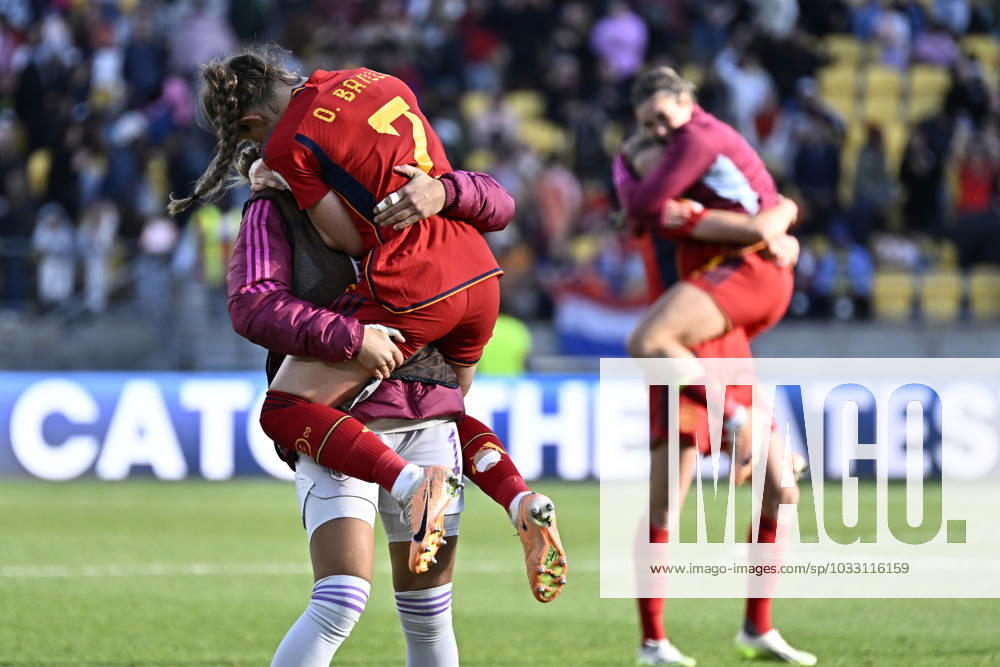 WWC23 QTR FINAL SPAIN NETHERLANDS, Spain celebrates their win over the Netherlands during the FIFA Women s World Cup 2023 Quarter Final soccer match between Spain and the Netherlands in Wellington, New Zealand, Friday, August 11, 2023. ( NO ARCHIVING, , NO USE IN BOOKS WITHOUT CONSENT WELLINGTON NEW ZEALAND