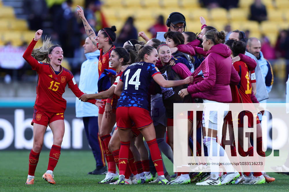 WWC23 QTR FINAL SPAIN NETHERLANDS, Spain celebrates their win over the Netherlands during the FIFA Women s World Cup 2023 Quarter Final soccer match between Spain and the Netherlands in Wellington, New Zealand, Friday, August 11, 2023. ( NO ARCHIVING, , NO USE IN BOOKS WITHOUT CONSENT WELLINGTON NEW ZEALAND