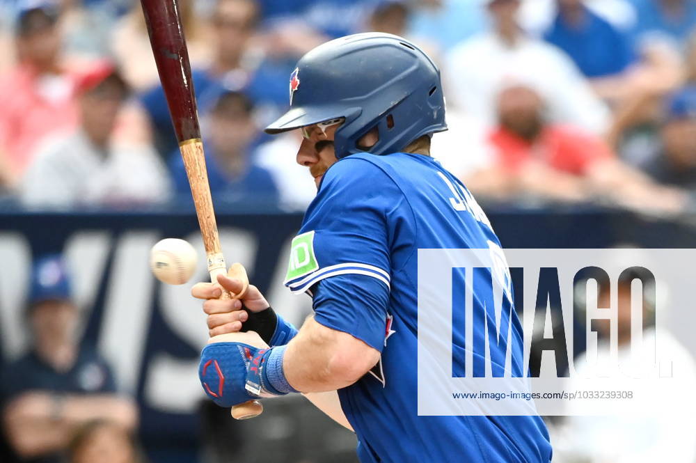 Toronto Blue Jays catcher Danny Jansen (9) is hit by a pitch thrown by Chicago Cubs relief pitcher Caleb Kilian in eighth inning MB interleague baseball action in Toronto, Sunday, Aug. 13, 2023. Danny Jansen - ZUMAc35_ 20230813_zaf_c35_075