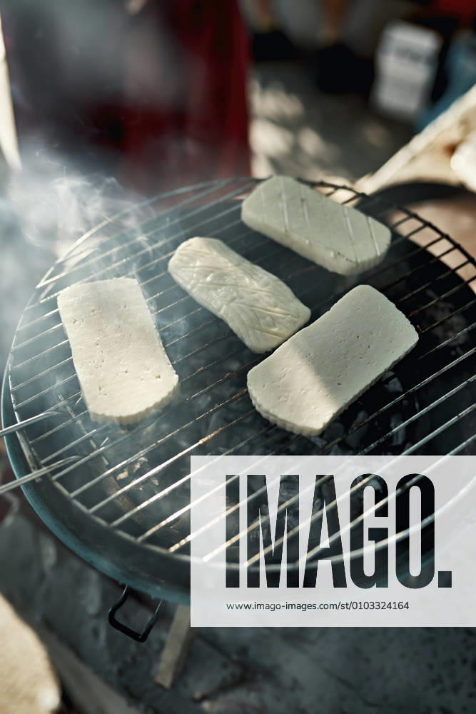 Halloumi cheese on barbecue grill ZEDF03566