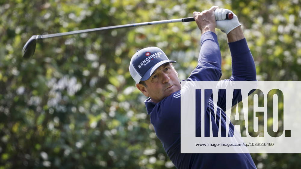 Harrison Frazar, of the United States, hits from the second tee during round two of the PGA, Golf Herren Tour Champions Shaw Charity Classic golf event in Calgary, Alta., Saturday, Aug. 19, 2023. Harrison Frazar - ZUMAc35_ 20230819_zaf_c35_004