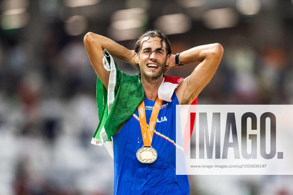 Gianmarco Tamberi of Italy celebrates after men?s high jump final during day 4 of the 2023 World Athletics Championships on August 22, 2023 in Budapest Photo Vegard Grott BILDBYRAN kod VG JM0520 bbeng friidrott athletics friidrett 2023 world athletics championships world athletics championships budapest23 friidrotts vm friidretts vm vm jubel