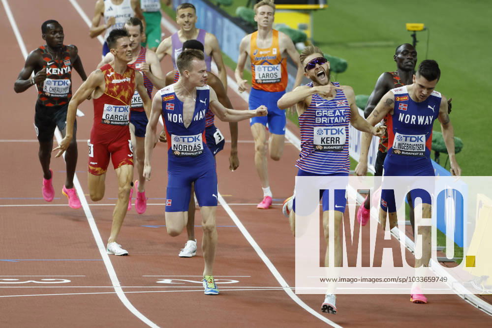 KW34 Joss Kerr (3-R) of Great Britain wins the 1500m of the World Athletics Championships Budapest, Hungary, 23 August 2023. World Athletics Championships Budapest 2023 - Day 5 !ACHTUNG: NUR REDAKTIONELLE NUTZUNG!