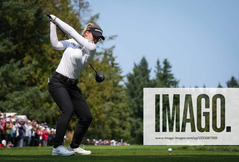 Brooke Henderson, of Canada, hits her tee shot on the first hole during the first round at the LPGA, Golf Damen CPKC Canadian Women s Open golf tournament, in Vancouver, on Thursday, August 24, 2023. Canada News - August 24, 2023 - ZUMAc35_ 20230824_zaf_c35_042