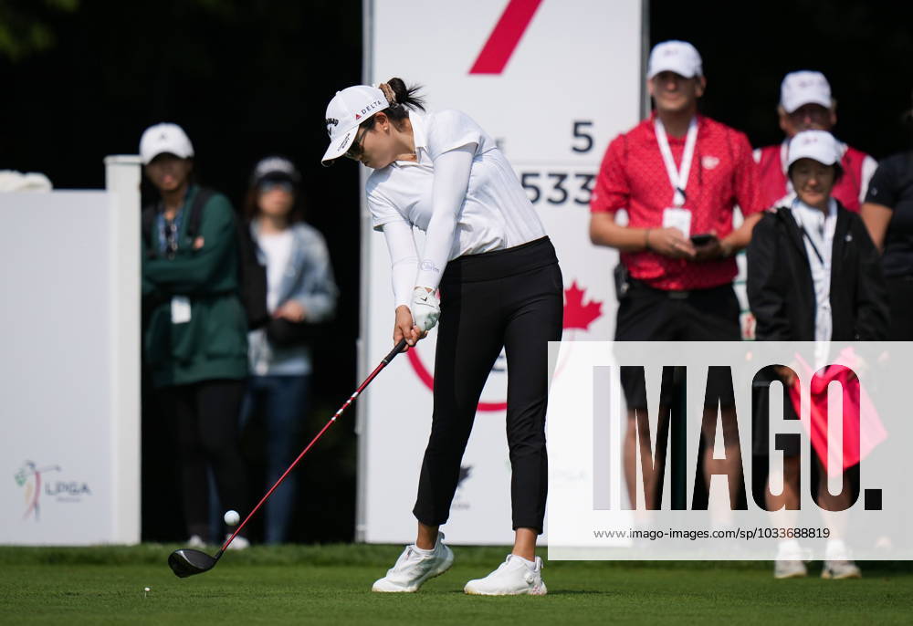 Rose Zhang, of the U.S., hits her tee shot on the seventh hole during the first round at the LPGA, Golf Damen CPKC Canadian Women s Open golf tournament, in Vancouver, on Thursday, August 24, 2023. Canada News - August 24, 2023 - ZUMAc35_ 20230824_zaf_c35_053