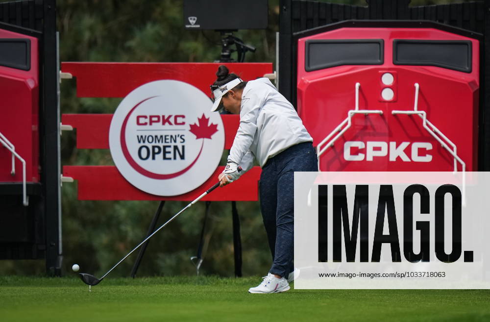 Megan Khang, of the U.S., hits her tee shot on the 18th hole during the second round at the LPGA, Golf Damen CPKC Canadian Women s Open golf tournament, in Vancouver, on Friday, August 25, 2023. Canada News - August 25, 2023 - ZUMAc35_ 20230825_zaf_c35_052