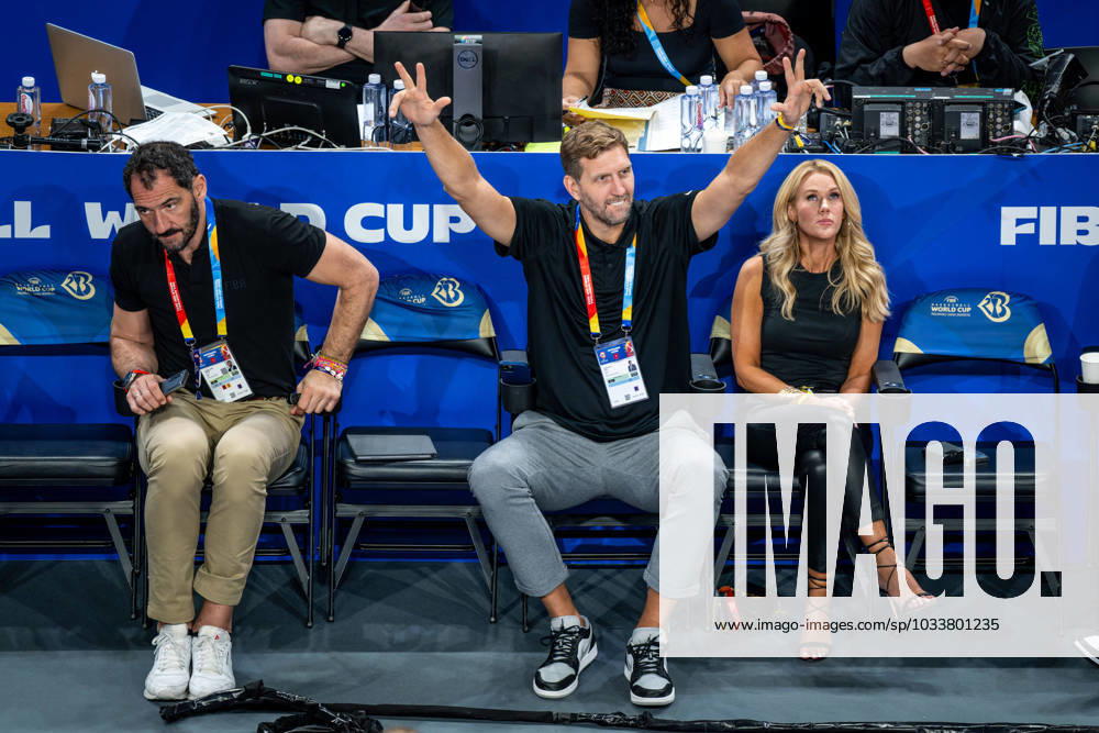 Basketball Okinawa 27 08 2023 FIBA Basketball World Cup 2023 World Cup Men Preliminary Round Australia AUS Germany GER Dirk Nowitzki mi cheering Jorge Garbajosa li Lara Beth re manager