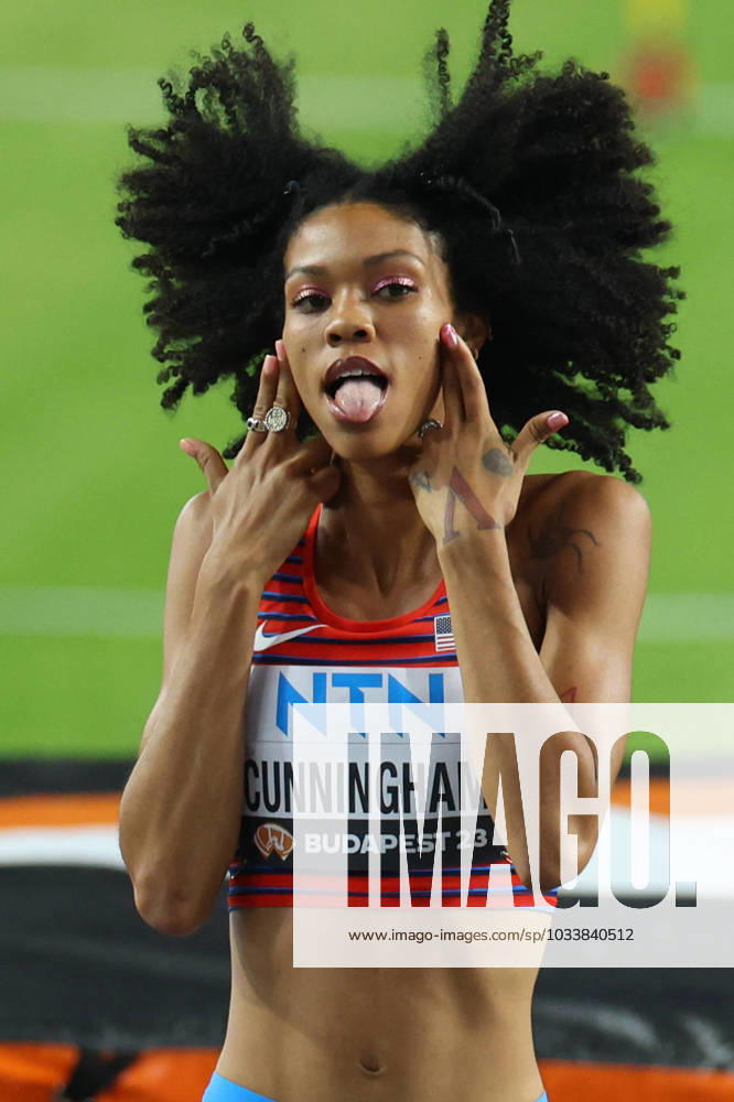 KW34 (230828) -- BUDAPEST, Aug. 28, 2023 -- Vashti Cunningham of the United States celebrates during the Women s High Jump Final of the World Athletics Championships Budapest 2023 in Budapest, Hungary, Aug. 27, 2023. ) (SP)HUNGARY-BUDAPEST-ATHLETICS-WORLD CHAMPIONSHIPS-DAY 9 ZhengxHuansong