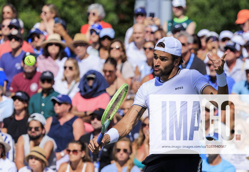 Matteo Berrettini hits a backhand during Day 4 of the 2023 US Open held at the USTA Billie Jean King National Tennis Center on Thursday August 31, 2023 in the Flushing neighborhood of the Queens borough of New York City. Arthur Rinderknech advances due to a leg injury by Matteo Berrettini who retired in the second set. JAVIER ROJAS PI Flushing Meadows USA - ZUMAp124 20230831_zaa_p124_001