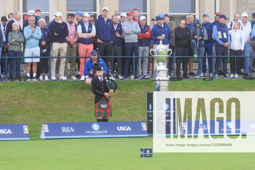 2nd September 2023; Old Course at St Andrews, St Andrews, Fife, Scotland; Walker Cup, Great Britain and Ireland versus USA, First Round; A piper plays ahead of the first match of the Walker Cup ActionPlus12549229 DavidxYoung