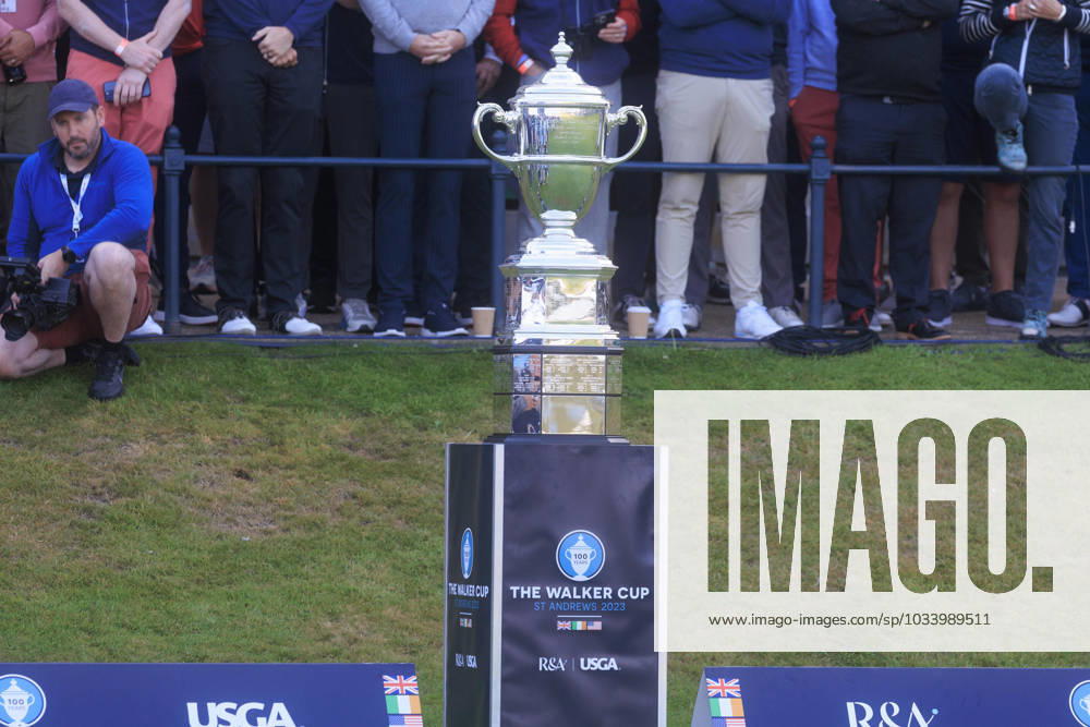 2nd September 2023; Old Course at St Andrews, St Andrews, Fife, Scotland; Walker Cup, Great Britain and Ireland versus USA, First Round; The Walker Cup displayed on the first tee ahead of play ActionPlus12549233 DavidxYoung