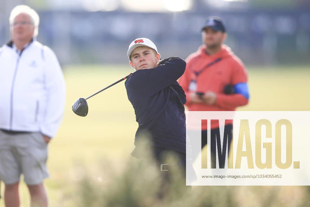 3rd September 2023; Old Course at St Andrews, St Andrews, Fife, Scotland; Walker Cup, Final Round; Connor Graham of Great Britain and Ireland tees off on the second hole on the Old Course, St Andrews, during a foursomes match ActionPlus12550339 DavidxYoung