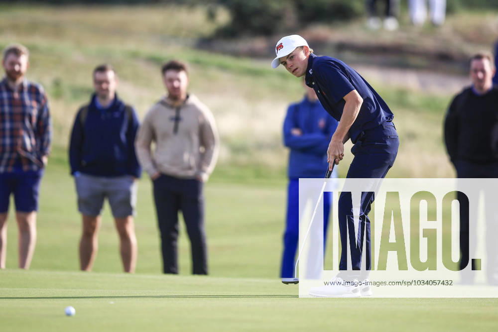 3rd September 2023; Old Course at St Andrews, St Andrews, Fife, Scotland; Walker Cup, Final Round; Connor Graham of Great Britain and Ireland holes a birdie putt on the fourth green on the Old Course, St Andrews, during a foursomes match ActionPlus12550353 DavidxYoung