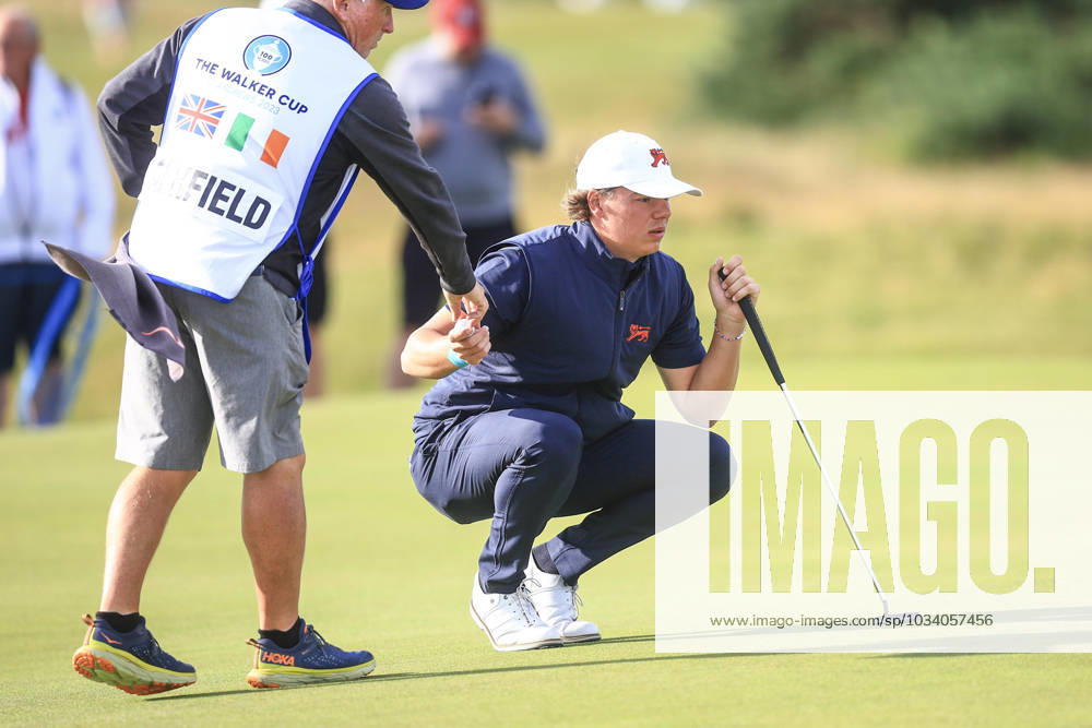 3rd September 2023; Old Course at St Andrews, St Andrews, Fife, Scotland; Walker Cup, Final Round; James Ashfield of Great Britain and Ireland lines up a putt on the fifth green on the Old Course, St Andrews, during a foursomes match ActionPlus12550358 DavidxYoung