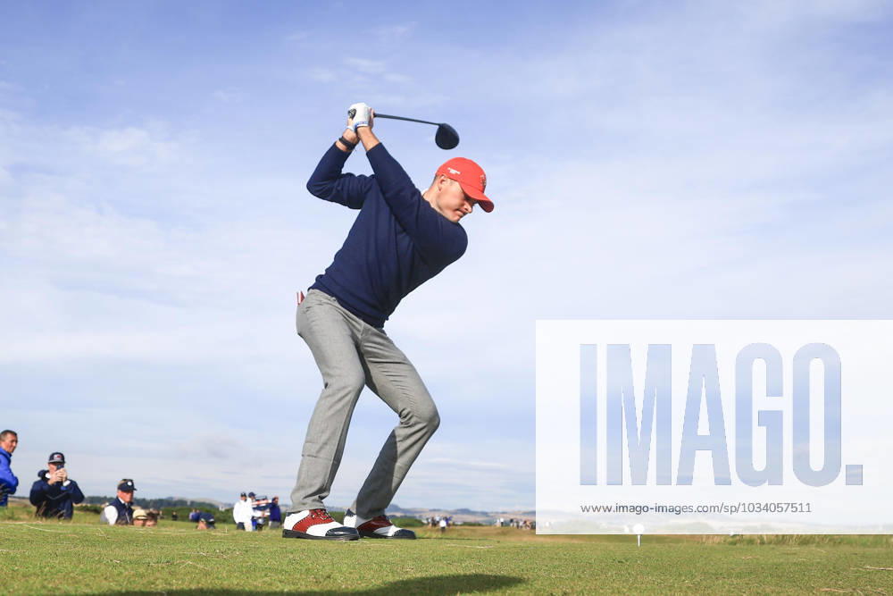 3rd September 2023; Old Course at St Andrews, St Andrews, Fife, Scotland; Walker Cup, Final Round; Austin Greaser of the United States of America tees off on the sixth hole on the Old Course, St Andrews, during a foursomes match ActionPlus12550366 DavidxYoung