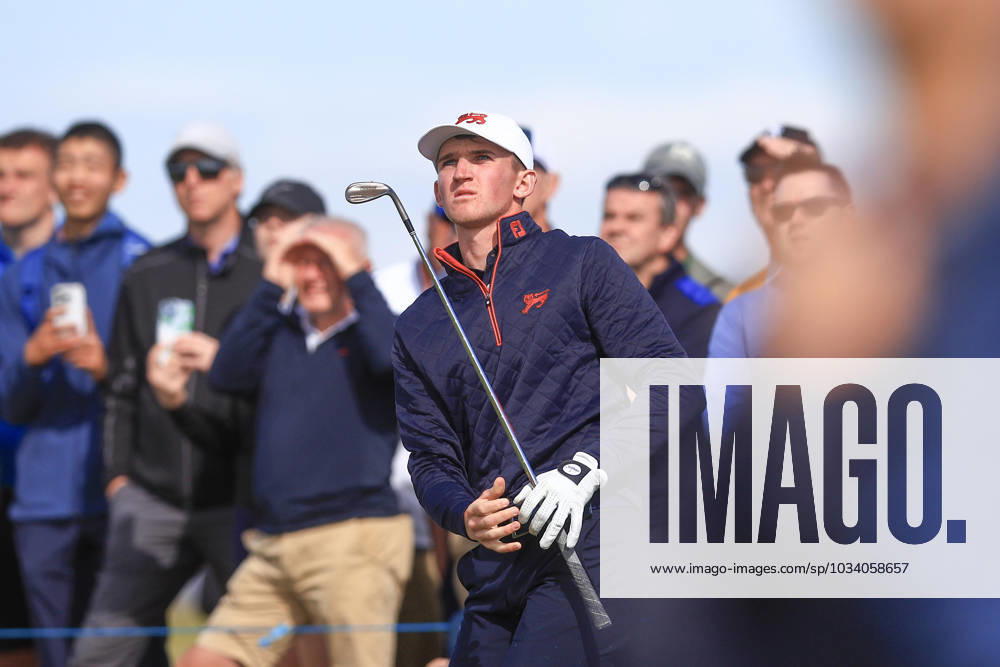 3rd September 2023; Old Course at St Andrews, St Andrews, Fife, Scotland; Walker Cup, Final Round; Calum Scott of Great Britain and Ireland plays from the rough on the sixteenth hole on the Old Course, St Andrews, during a foursomes match ActionPlus12550393 DavidxYoung