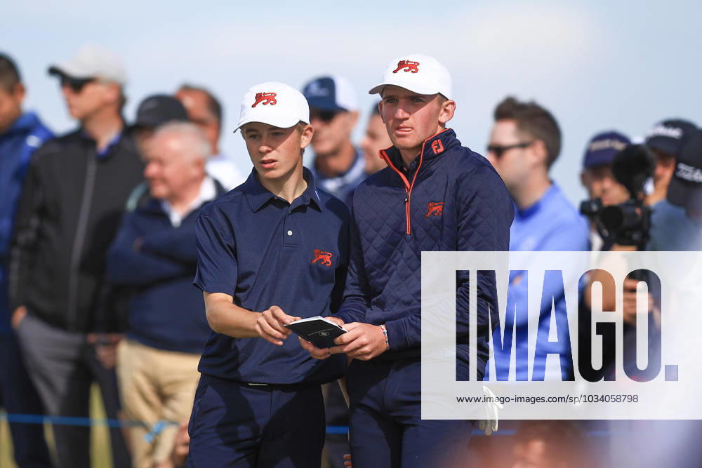 3rd September 2023; Old Course at St Andrews, St Andrews, Fife, Scotland; Walker Cup, Final Round; Connor Graham and Calum Scott of Great Britain and Ireland check their yardage book on the sixteenth hole on the Old Course, St Andrews, during a foursomes match ActionPlus12550392 DavidxYoung
