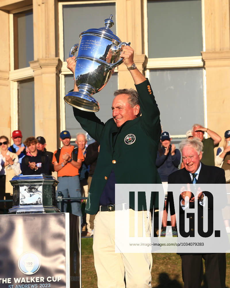 3rd September 2023; Old Course at St Andrews, St Andrews, Fife, Scotland; Walker Cup, Final Round; USA captain Mike McCoy lifts the Walker Cup ActionPlus12550615 DavidxYoung