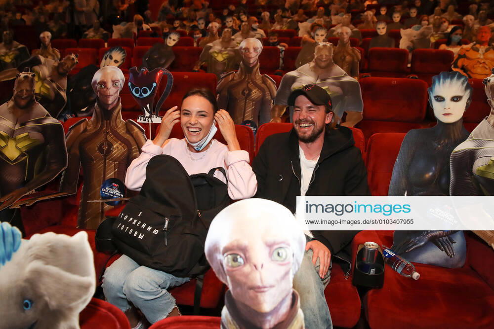 Actress Stasya Miloslavskaya (L) and actor Alexander Petrov attend the Moscow premiere of Dzhanik Fayziyev s fantasy film Cosmoball at the Karo 11 Oktyabr Cinema. Vyacheslav Prokofyev TASS TS0E4ABE