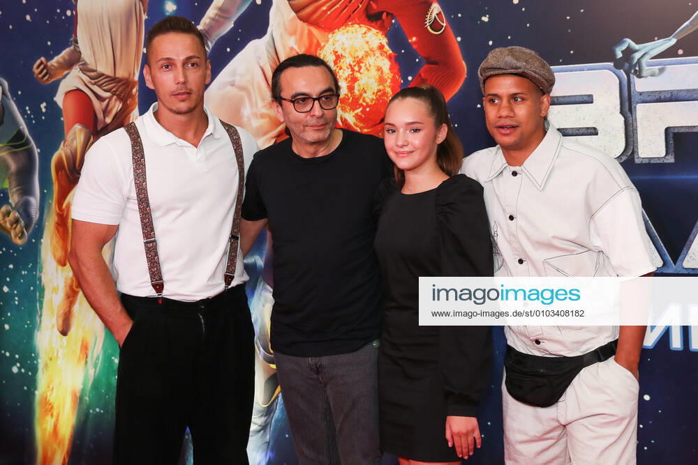 Actor Stanislav Rogachev, film director and producer Dzhanik Fayziyev, actress Yelizaveta Taichenacheva and actor Ivan Ivanovich (L-R) attend the Moscow premiere of Dzhanik Fayziyev s fantasy film Cosmoball at the Karo 11 Oktyabr Cinema. Vyacheslav Prokofyev TASS TS0E4AC9
