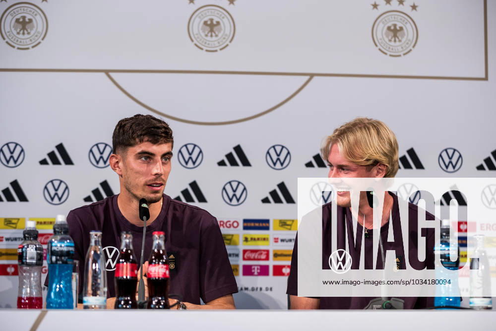 DFB A Nationalmannschaft Herren Press Conference 07 09 2023 Kai Havertz Germany and Julian Brandt Germany in the press conference DFB A Nationalmannschaft Herren Press Conference,Wolfsburg, VW Autostadt on 07 09 2023 DFB REGULATES PROHIBIT ANY USE OF PHOTOGRAPHS AS IMAGE SEQUENCES AND OR QUASI VIDEO
