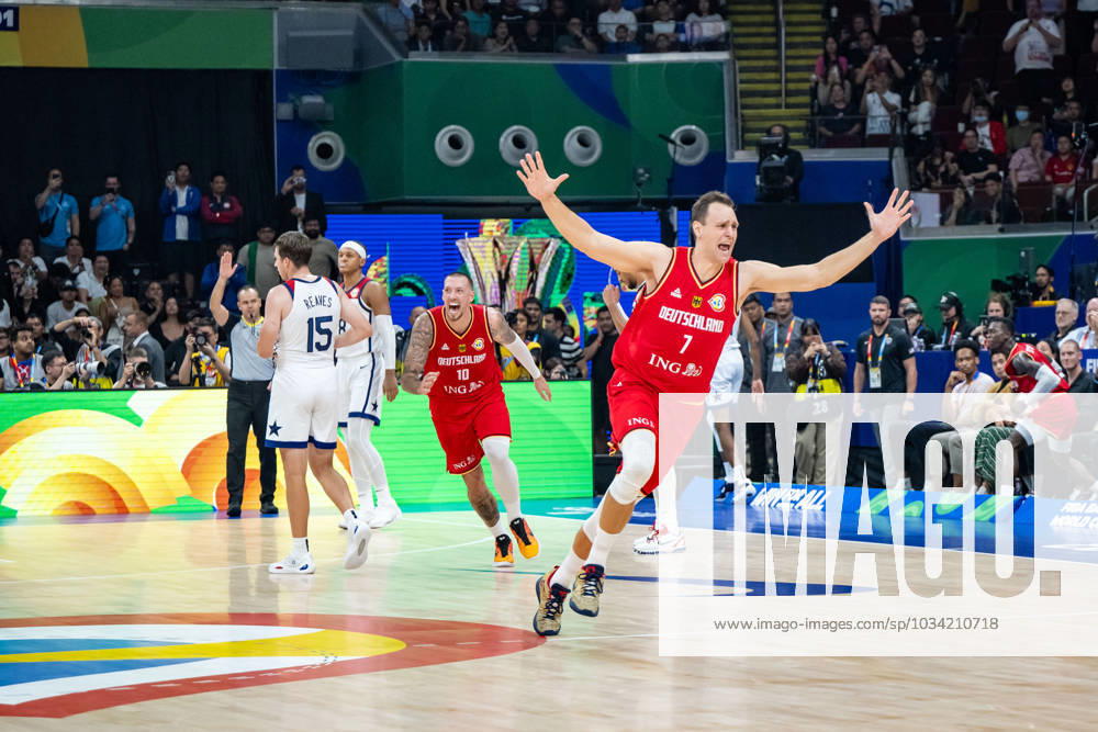 Basketball Manila Pasay 08 09 2023 FIBA Basketball World Cup 2023 Mens World Cup Semifinals United States of America USA Germany GER Germany wins and is in the final Johannes Voigtmann Germany, No 07 Daniel Theis Germany, No 10 cheering