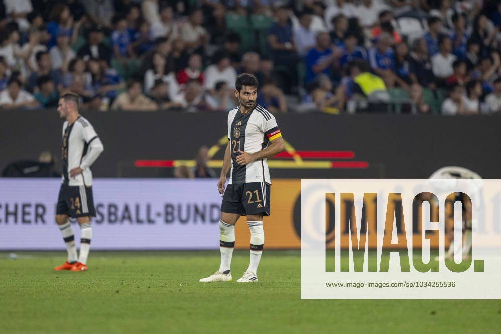 National soccer team, 2023 2024 season, international match Germany Japan on 09 09 23 at the Volkswagen Arena in Wolfsburg Lower Saxony Germanys Pascal Groß v li , Germanys Ilkay Gündogan and Germanys Joshua Kimmich are disappointed DFB REGULATES PROHIBIT ANY USE OF PHOTOGRAPHS AS IMAGE SEQUENCES AND OR QUASI VIDEO