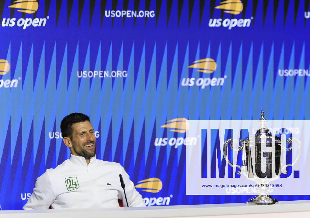 Novak Djokovic during a press conference, PK, Pressekonferenz after winning the Menâ€⠢s 2023 U.S. Open Tennis Final on Day 14 against Daniil Medvedev at the USTA Billie Jean King National Tennis Center on Sunday September 10, 2023 in the Flushing neighborhood of the Queens borough of New York City. JAVIER ROJAS PI Flushing Meadows USA - ZUMAp124 20230910_zaa_p124_084