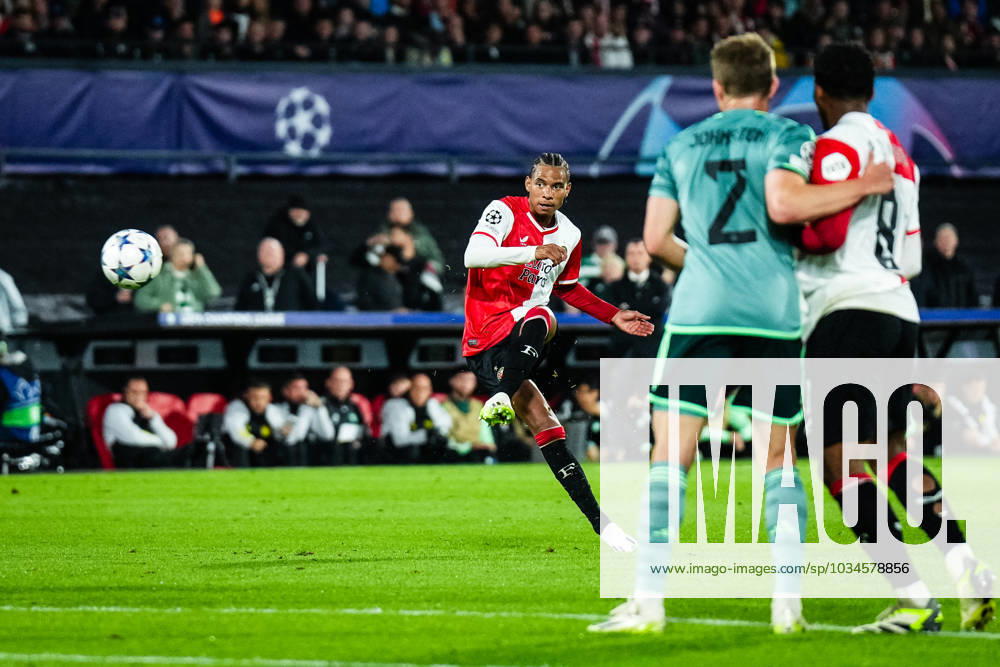 UEFA Champions League: Feyenoord v Celtic Rotterdam - Calvin Stengs of Feyenoord scoring the 1-0 during the 1st leg of the UEFA Champions League between Feyenoord v Celtic at Stadion Feijenoord De Kuip on 19 September 2023 in Rotterdam, The Netherlands.